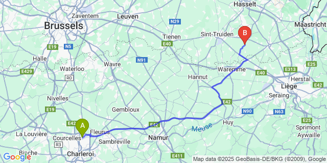 Map: Charleroi Airport Brussels South (CRL) to Broekom