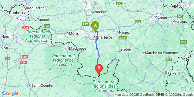 Map: Charleroi Airport Brussels South (CRL) to Bruly