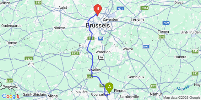 Map: Charleroi Airport Brussels South (CRL) to cancelBrussels, Brussels