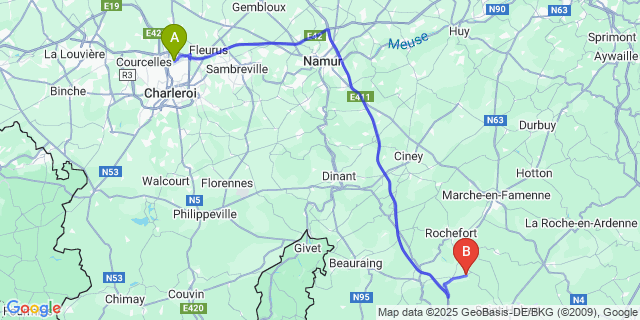 Map: Charleroi Airport Brussels South (CRL) to Bure