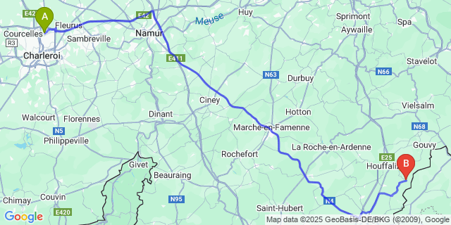 Map: Charleroi Airport Brussels South (CRL) to Buret