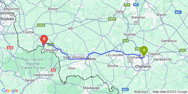 Map: Charleroi Airport Brussels South (CRL) to Callenelle