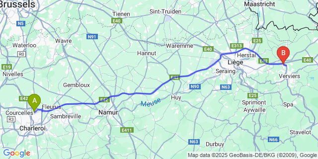 Map: Charleroi Airport Brussels South (CRL) to Chaineux