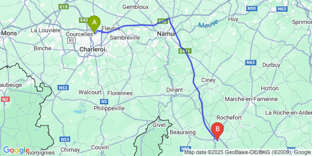 Map: Charleroi Airport Brussels South (CRL) to Chanly