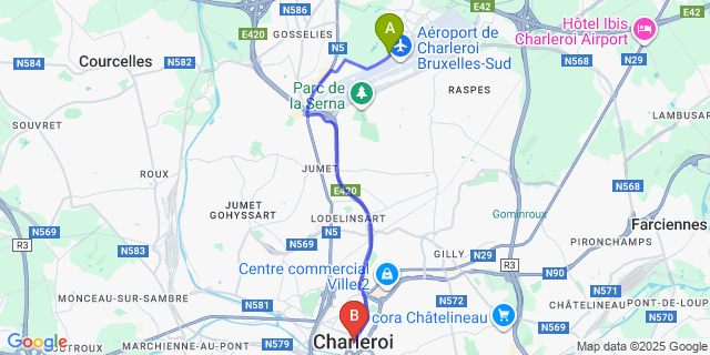 Map: Charleroi Airport Brussels South (CRL) to Charleroi