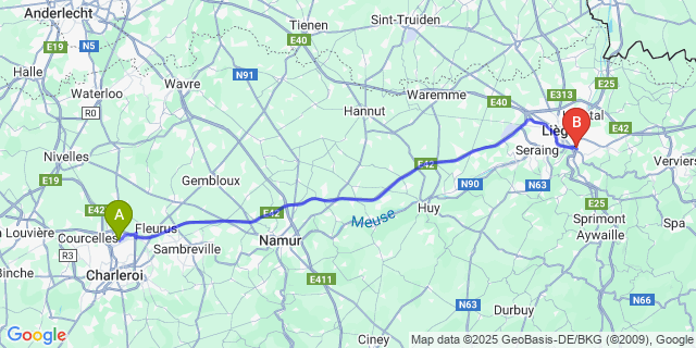 Map: Charleroi Airport Brussels South (CRL) to Chênée