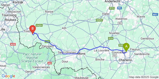 Map: Charleroi Airport Brussels South (CRL) to Chercq