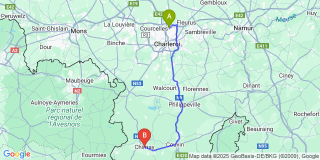 Map: Charleroi Airport Brussels South (CRL) to Chimay