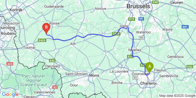 Map: Charleroi Airport Brussels South (CRL) to Cordes