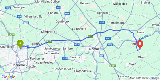 Map: Charleroi Airport Brussels South (CRL) to Coutisse