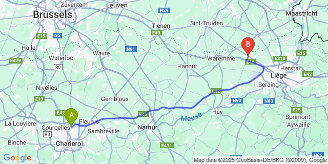 Map: Charleroi Airport Brussels South (CRL) to Crisnée