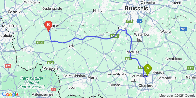 Map: Charleroi Airport Brussels South (CRL) to Dergneau