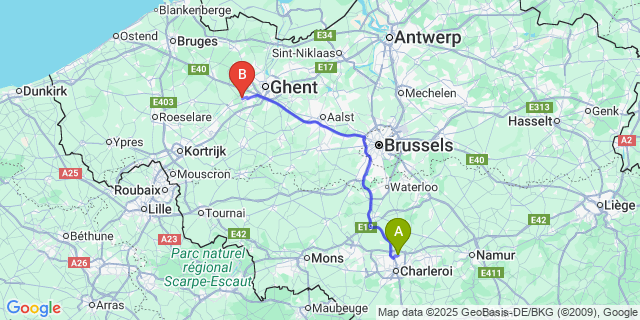 Map: Charleroi Airport Brussels South (CRL) to Deurle