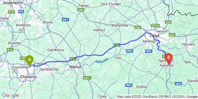 Map: Charleroi Airport Brussels South (CRL) to Dieupart