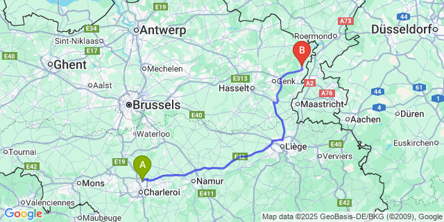 Map: Charleroi Airport Brussels South (CRL) to Dilsen