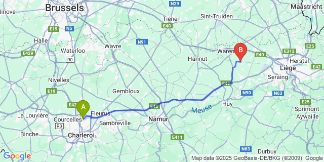 Map: Charleroi Airport Brussels South (CRL) to Donceel