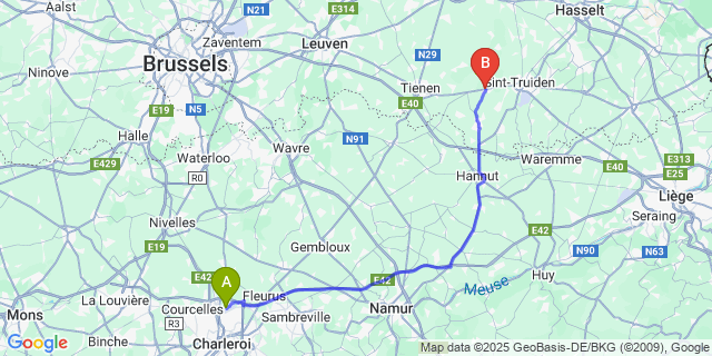 Map: Charleroi Airport Brussels South (CRL) to Dormaal