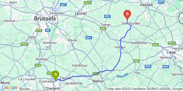 Map: Charleroi Airport Brussels South (CRL) to Duras