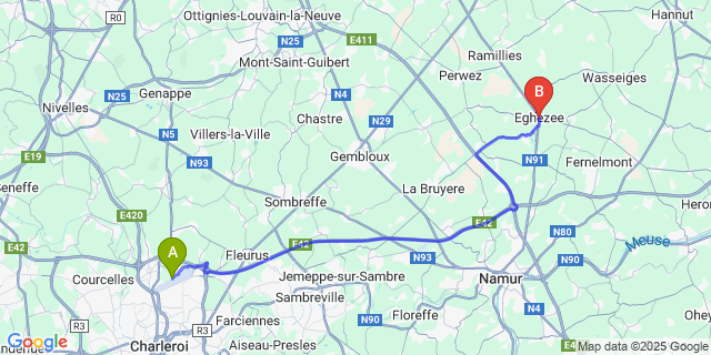 Map: Charleroi Airport Brussels South (CRL) to Éghezée