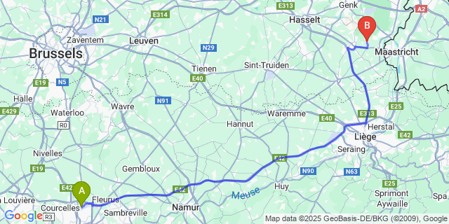 Map: Charleroi Airport Brussels South (CRL) to Eigenbilzen
