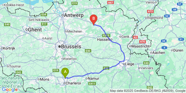 Map: Charleroi Airport Brussels South (CRL) to Eindhout