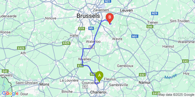 Map: Charleroi Airport Brussels South (CRL) to Eizer