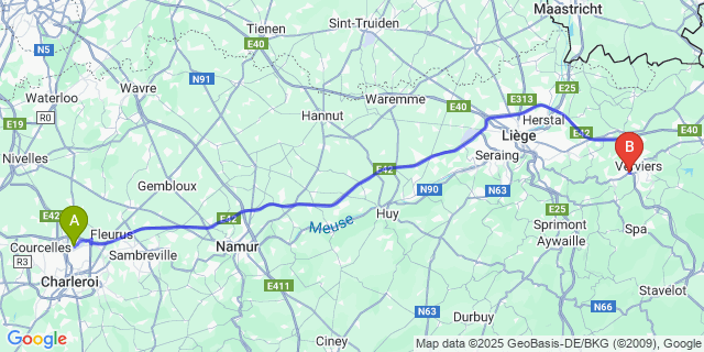 Map: Charleroi Airport Brussels South (CRL) to Ensival