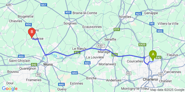 Map: Charleroi Airport Brussels South (CRL) to Erbaut