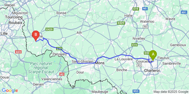 Map: Charleroi Airport Brussels South (CRL) to Ere