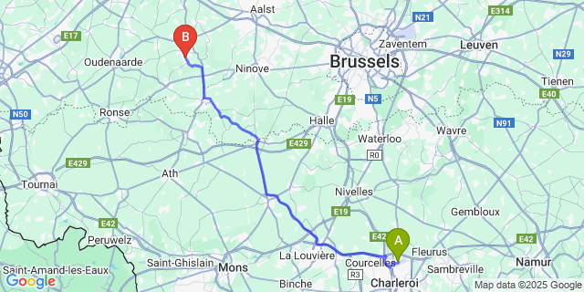 Map: Charleroi Airport Brussels South (CRL) to Erwetegem