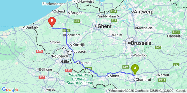 Map: Charleroi Airport Brussels South (CRL) to Esen