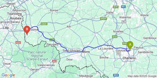 Map: Charleroi Airport Brussels South (CRL) to Esplechin