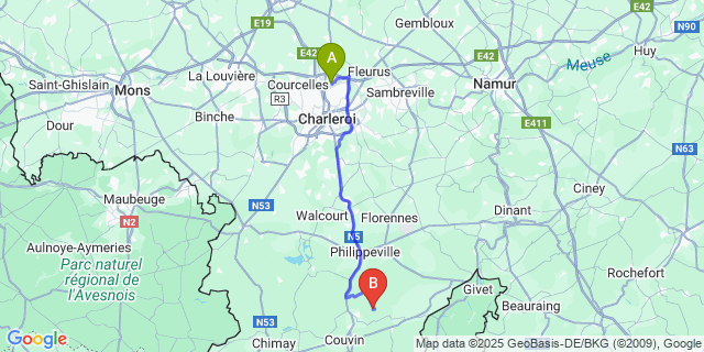 Map: Charleroi Airport Brussels South (CRL) to Fagnolle