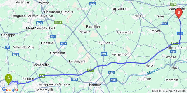 Map: Charleroi Airport Brussels South (CRL) to Faimes