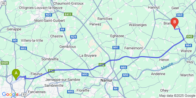 Map: Charleroi Airport Brussels South (CRL) to Fallais