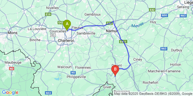 Map: Charleroi Airport Brussels South (CRL) to Falmagne