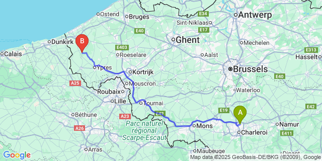 Map: Charleroi Airport Brussels South (CRL) to Fintele