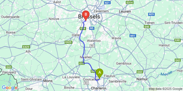 Map: Charleroi Airport Brussels South (CRL) to Forest
