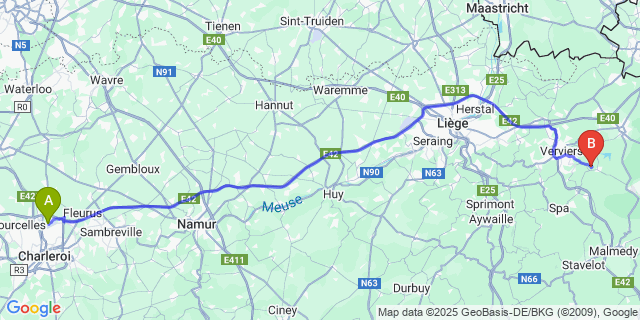 Map: Charleroi Airport Brussels South (CRL) to Foyr