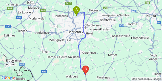 Map: Charleroi Airport Brussels South (CRL) to Fraire