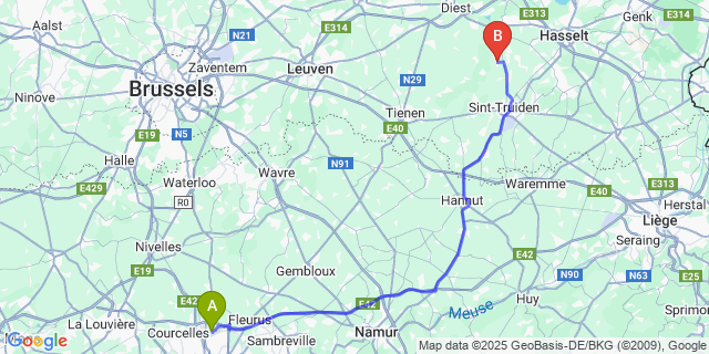 Map: Charleroi Airport Brussels South (CRL) to Geetbets