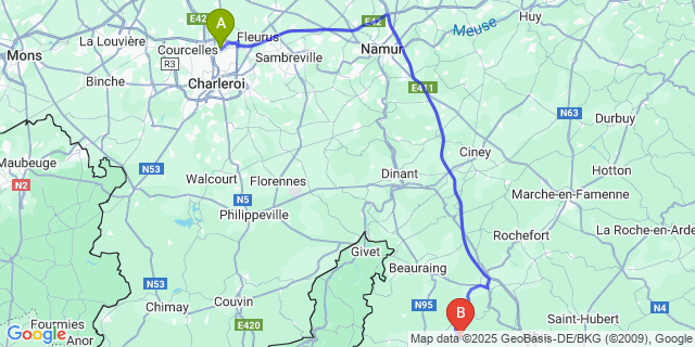 Map: Charleroi Airport Brussels South (CRL) to Gembes