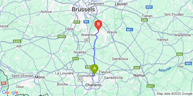 Map: Charleroi Airport Brussels South (CRL) to Genval