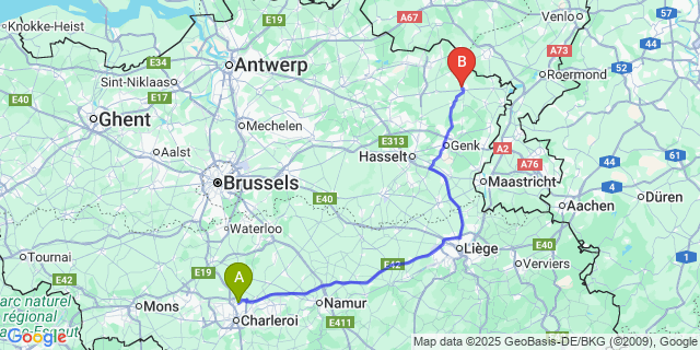Map: Charleroi Airport Brussels South (CRL) to Gerdingen