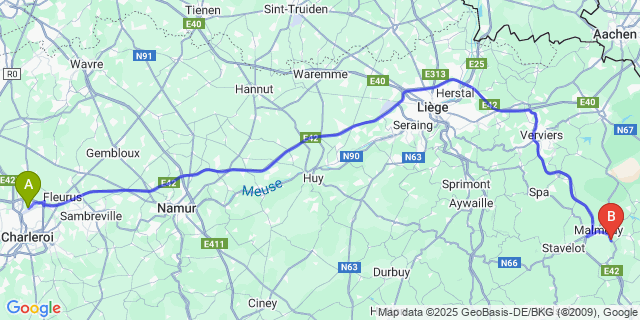 Map: Charleroi Airport Brussels South (CRL) to Geromont