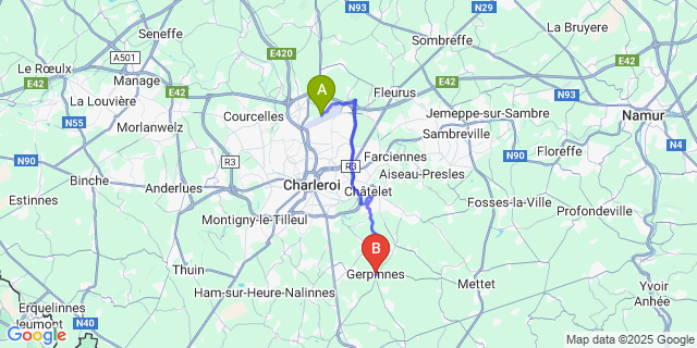 Map: Charleroi Airport Brussels South (CRL) to Gerpinnes