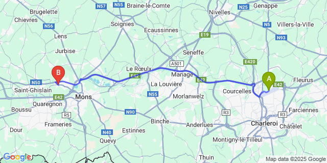 Map: Charleroi Airport Brussels South (CRL) to Ghlin