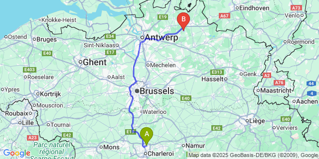 Map: Charleroi Airport Brussels South (CRL) to Gierle