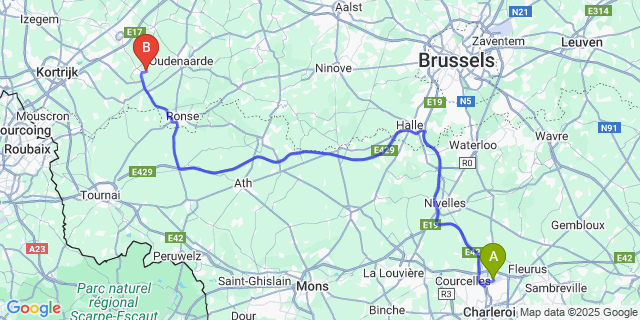 Map: Charleroi Airport Brussels South (CRL) to Gijzelbrechtegem