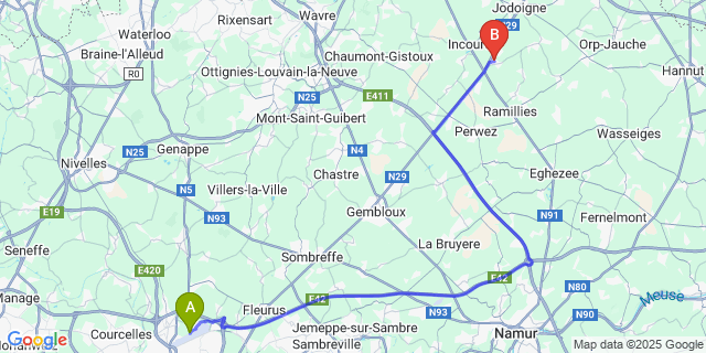 Map: Charleroi Airport Brussels South (CRL) to Glimes